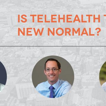 "Is Telehealth the New Normal?" intro slide with participant headshots